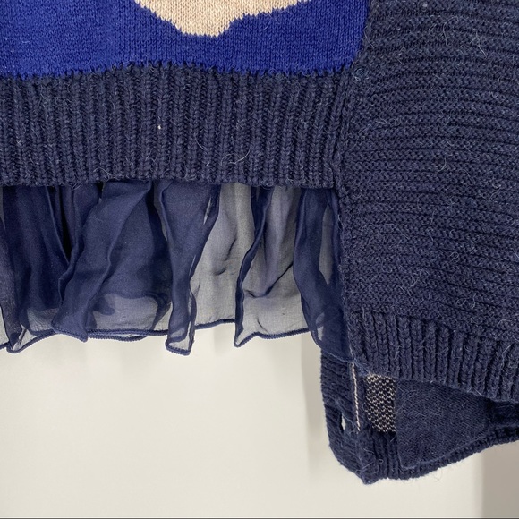 Anthropologie Leifnotes Blue Ruffled Flight Bird Button Front Sweater Cardigan - Picture 7 of 8